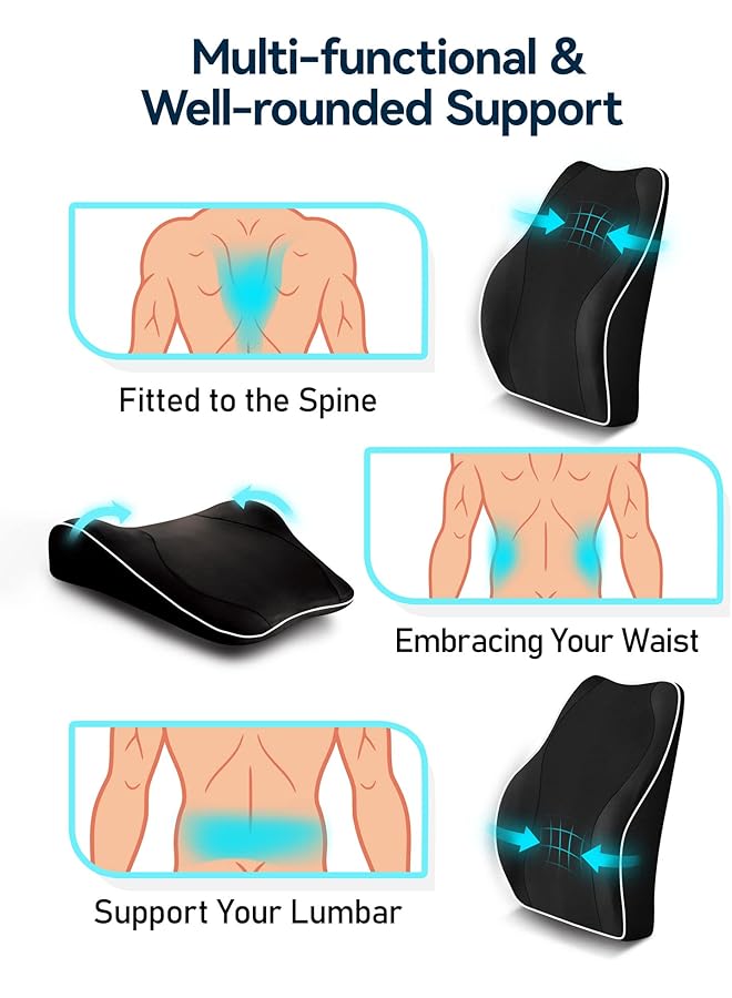 erorex Ergonomic Lumbar Support Cushion Memory Foam Back Support For Car Seat Office Chair Gaming Chair Backrest With Skin Friendly Cover And Dual Adjustable Straps Black - Image 4