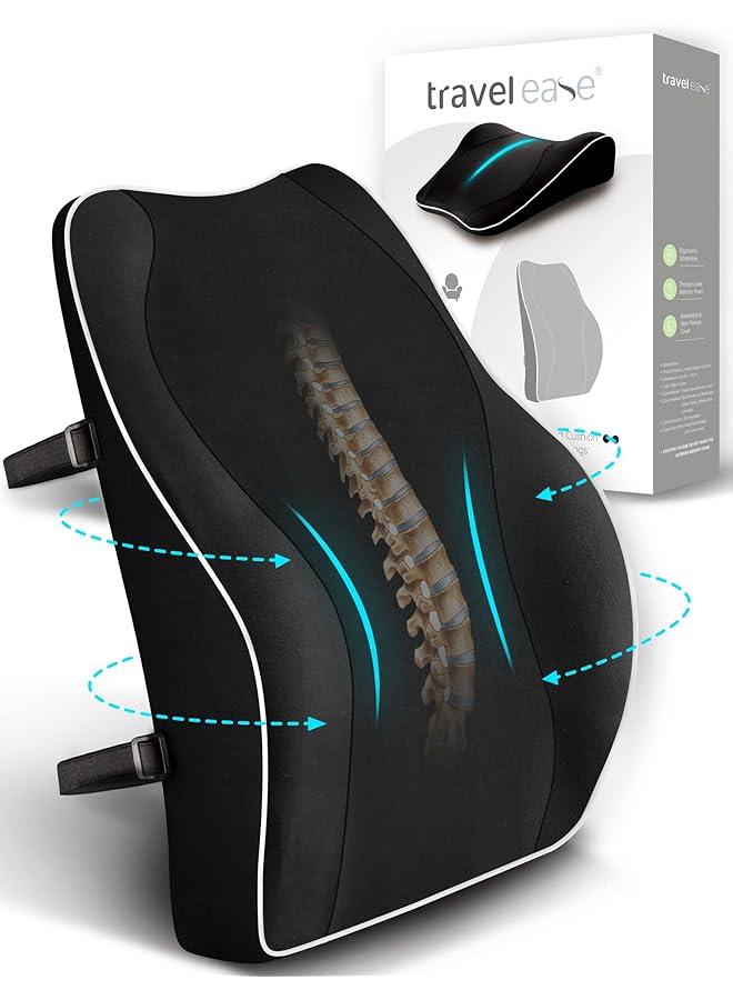 erorex Ergonomic Lumbar Support Cushion Memory Foam Back Support For Car Seat Office Chair Gaming Chair Backrest With Skin Friendly Cover And Dual Adjustable Straps Black - Image 1