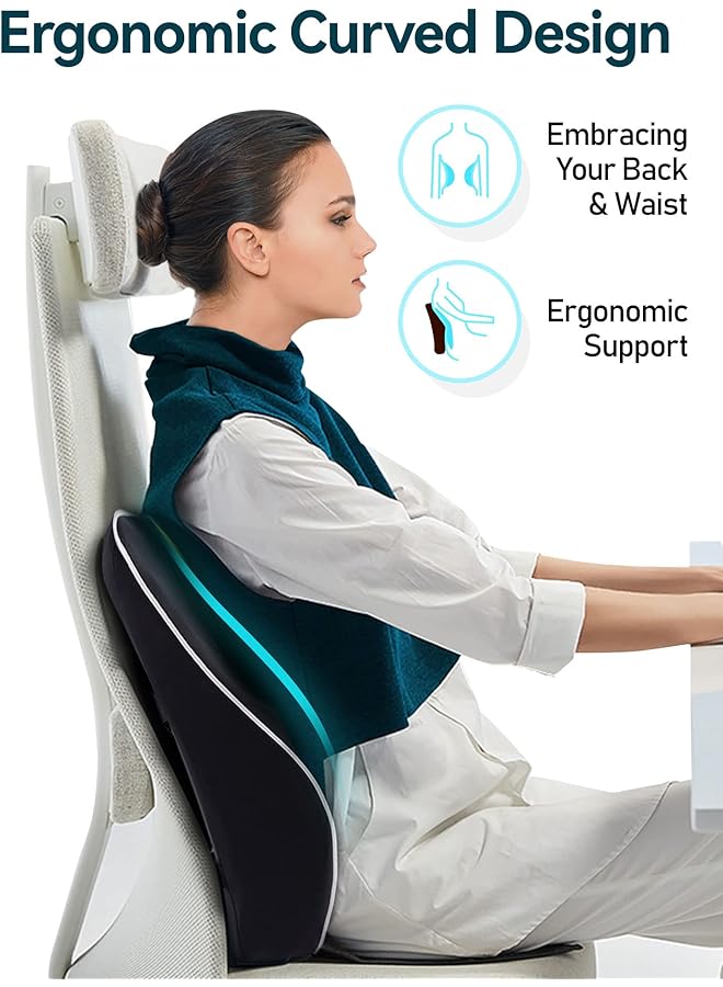 erorex Ergonomic Lumbar Support Cushion Memory Foam Back Support For Car Seat Office Chair Gaming Chair Backrest With Skin Friendly Cover And Dual Adjustable Straps Black - Image 3