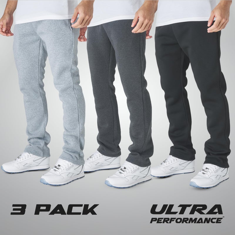 Ultra Performance 3 Pack Mens Fleece Wide Leg Sweatpants with Pockets, Open Bottom Workout Sweatpants for Men - Image 2