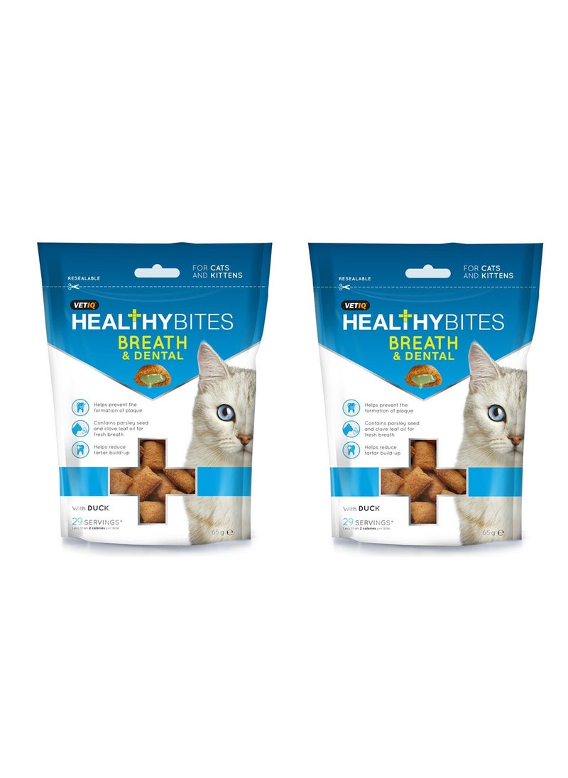 Vetiq - 2 Packs of Healthy Bites Breath & Dental Treats for Cats & Kittens - 65g each - Image 1