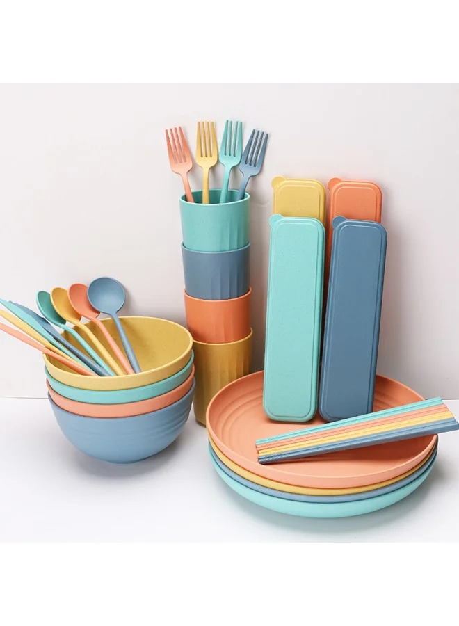 Sharpdo 32-Piece Set of Wheat Straw Bowl, Cup and Plate Tableware Set