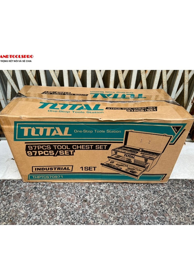 توتال - Total صندوق أدوات مجموعة أدوات مكون من 97 قطعة - مجموعة أدوات ميكانيكا كاملة مع مفاتيح السقاطة والمقابس والمفكات والكماشة والمفكات والمزيد - THPTCS70971 - Image 1
