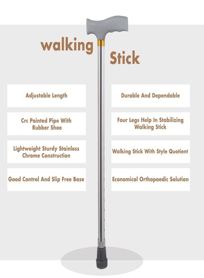 Dr. TORSO Strong Single Leg Height Adjustable Walking Stick for Men & Women, Aluminium Walking Cane for Old People with Soft Touch Handle (Silver) - Image 5