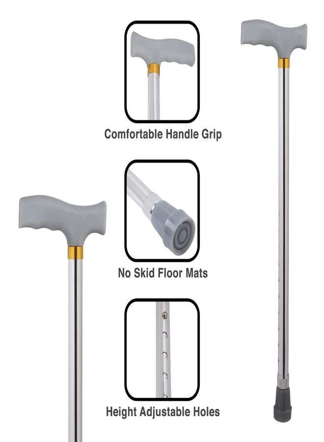 Dr. TORSO Strong Single Leg Height Adjustable Walking Stick for Men & Women, Aluminium Walking Cane for Old People with Soft Touch Handle (Silver) - Image 3
