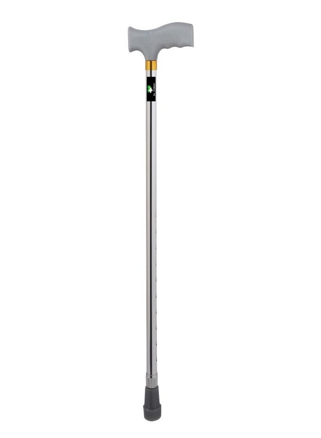 Dr. TORSO Strong Single Leg Height Adjustable Walking Stick for Men & Women, Aluminium Walking Cane for Old People with Soft Touch Handle (Silver) - Image 1
