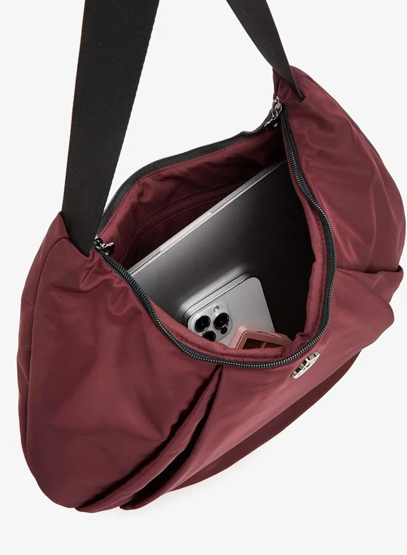 Missy Burgundy Pleated Shoulder Bag With Zip Closure for Women | Best Price UAE