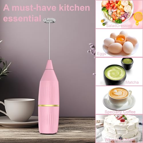 Yucime Handheld Milk Frother Wand for Coffee, Matcha, Latte, Cappuccino, Hot Chocolate, Egg, Pink - Image 5