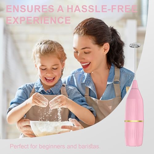 Yucime Handheld Milk Frother Wand for Coffee, Matcha, Latte, Cappuccino, Hot Chocolate, Egg, Pink - Image 4