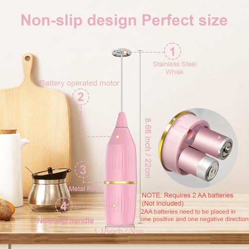 Yucime Handheld Milk Frother Wand for Coffee, Matcha, Latte, Cappuccino, Hot Chocolate, Egg, Pink - Image 2