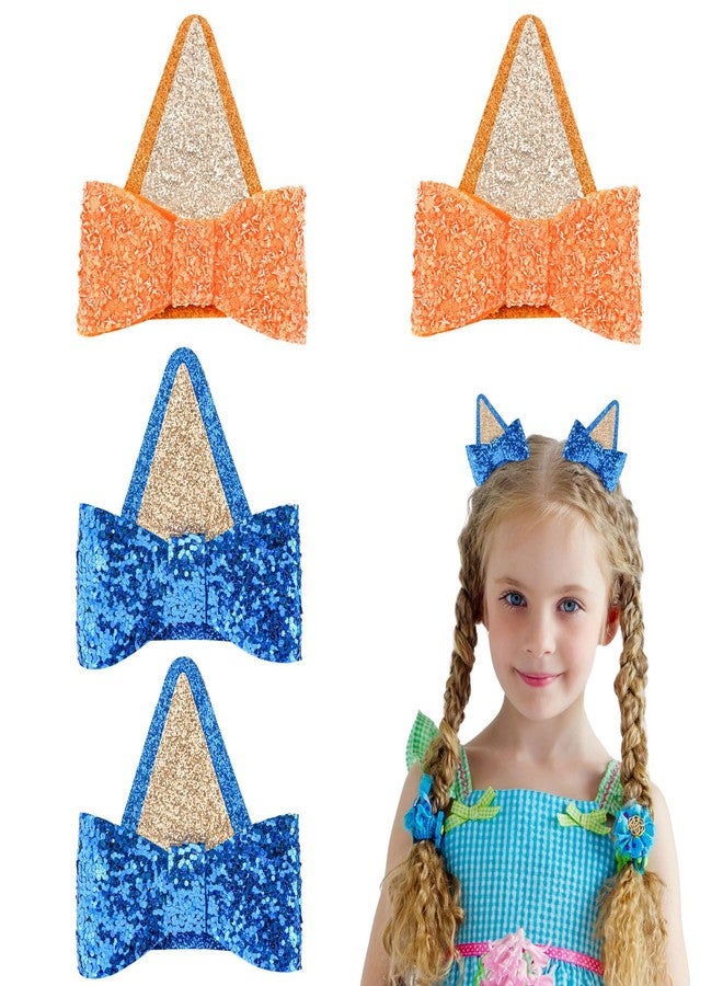 YISSION Dog Ears Hair Clips for Girls & Women - 2 Pairs Sequin Bow Hair Clips - Halloween Ears - Blue Birthday Party Decorations - Image 1