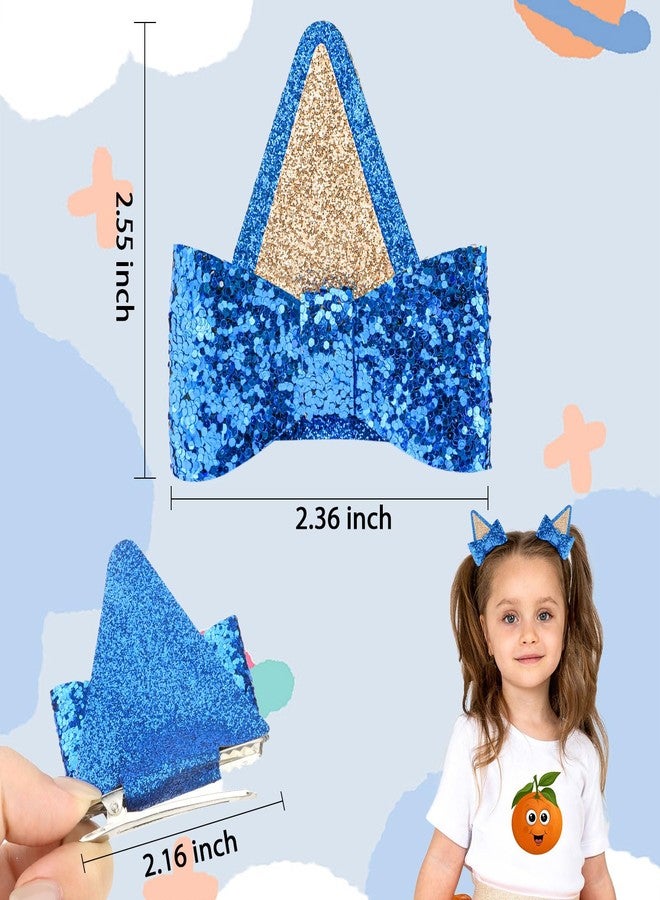 YISSION Dog Ears Hair Clips for Girls & Women - 2 Pairs Sequin Bow Hair Clips - Halloween Ears - Blue Birthday Party Decorations - Image 2