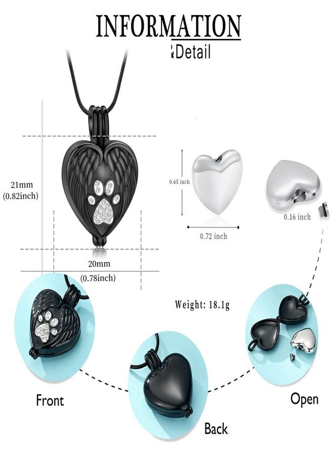 Hearbeingt Paw Print Urn Necklaces for Ashes Angel Wing Heart Cremation Jewelry for Pet Stainless Steel Ash Holder for Dog/Cat Memorial Pendant Keepsake Jewelry for Loved Ones with Fill Tool - Image 2
