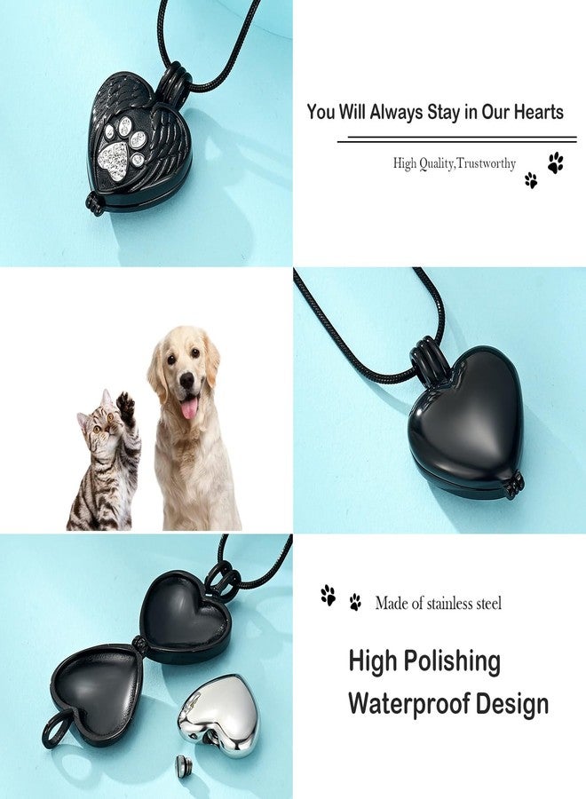 Hearbeingt Paw Print Urn Necklaces for Ashes Angel Wing Heart Cremation Jewelry for Pet Stainless Steel Ash Holder for Dog/Cat Memorial Pendant Keepsake Jewelry for Loved Ones with Fill Tool - Image 3