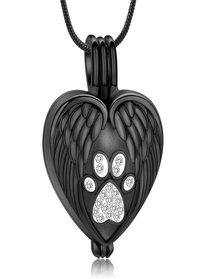 Hearbeingt Paw Print Urn Necklaces for Ashes Angel Wing Heart Cremation Jewelry for Pet Stainless Steel Ash Holder for Dog/Cat Memorial Pendant Keepsake Jewelry for Loved Ones with Fill Tool - Image 1