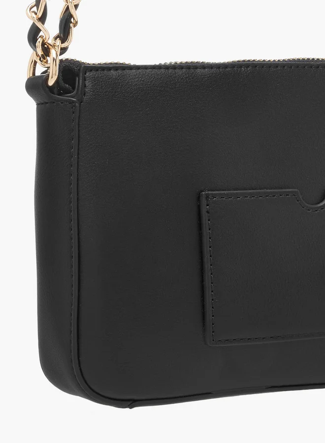 ELLE Women's Monogram Embossed Shoulder Bag with Zip Closure
