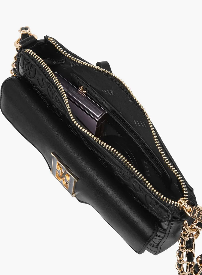 ELLE Women's Monogram Embossed Shoulder Bag with Zip Closure