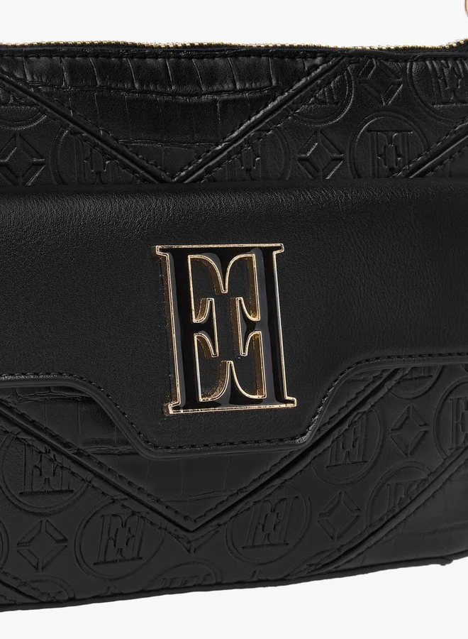 ELLE Women's Monogram Embossed Shoulder Bag with Zip Closure