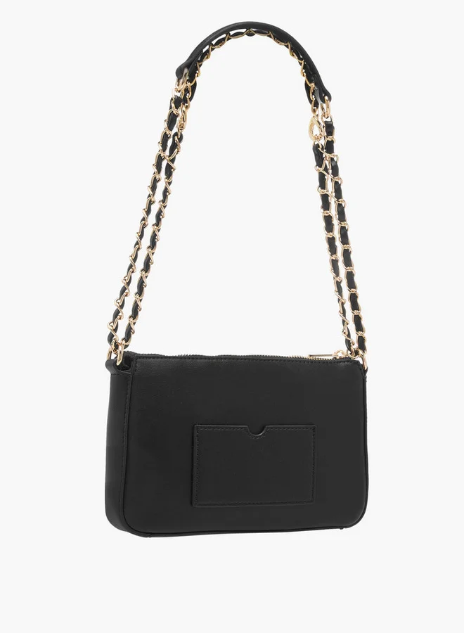 ELLE Women's Monogram Embossed Shoulder Bag with Zip Closure