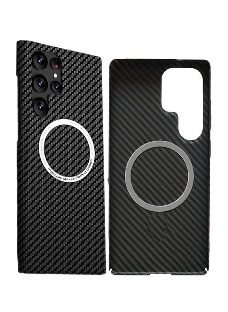 حافظة مغناطيسية لهاتف سامسونج جالاكسي S25 ألترا بتصميم من ألياف الكربون رفيعة جداً وخفيفة جداً ومضادة للخدوش وحماية من الصدمات (أسود) - Image 1