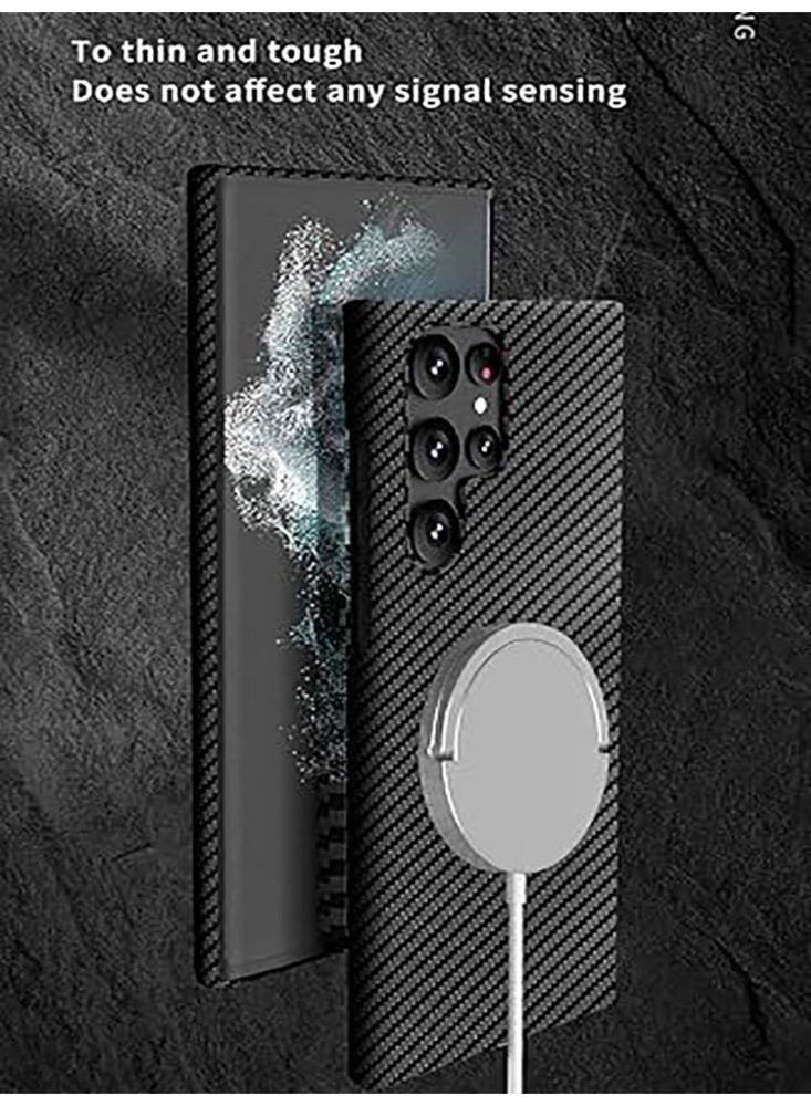 حافظة مغناطيسية لهاتف سامسونج جالاكسي S25 ألترا بتصميم من ألياف الكربون رفيعة جداً وخفيفة جداً ومضادة للخدوش وحماية من الصدمات (أسود) - Image 2