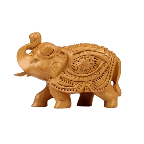 SANDECO 3" Wooden Handcrafted Elephant Pair Jhuldaar Craving Up Trunk Statue Showpiece Gifts for Home Decor Living Room and Office (Set of 2, Brown) - Image 4