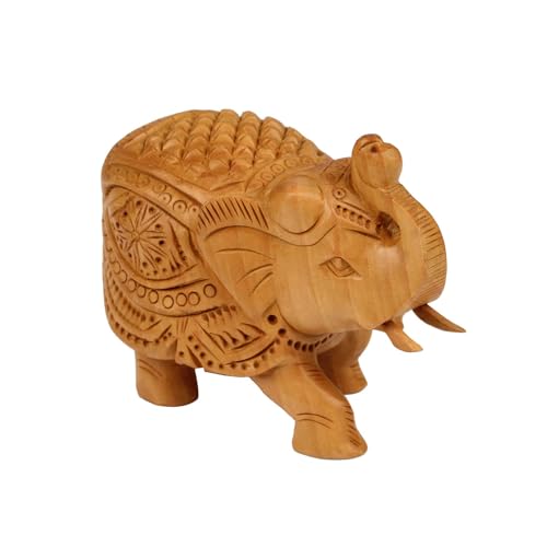 SANDECO 3" Wooden Handcrafted Elephant Pair Jhuldaar Craving Up Trunk Statue Showpiece Gifts for Home Decor Living Room and Office (Set of 2, Brown) - Image 2