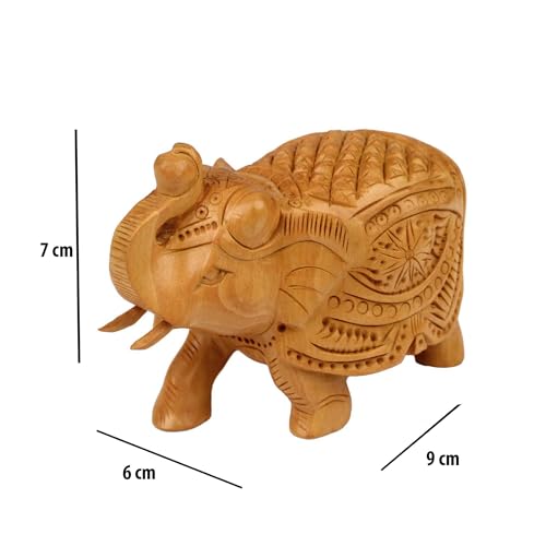 SANDECO 3" Wooden Handcrafted Elephant Pair Jhuldaar Craving Up Trunk Statue Showpiece Gifts for Home Decor Living Room and Office (Set of 2, Brown) - Image 5