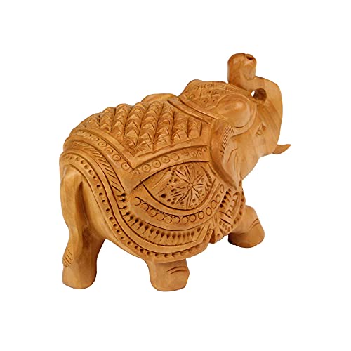 SANDECO 3" Wooden Handcrafted Elephant Pair Jhuldaar Craving Up Trunk Statue Showpiece Gifts for Home Decor Living Room and Office (Set of 2, Brown) - Image 3