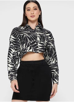 Leaf Print Cropped Jacket