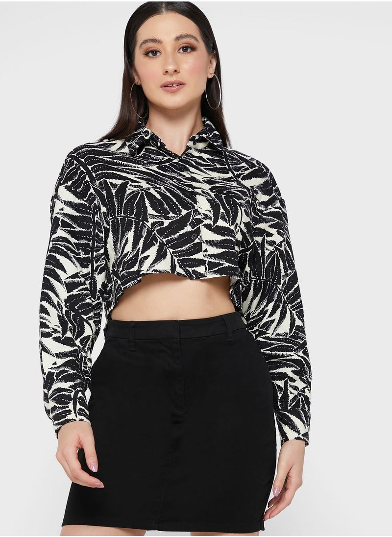 Ginger - Leaf Print Cropped Jacket - Image 1