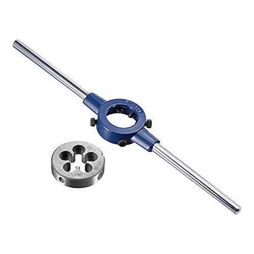 uxcell Die Stock Handle Wrench Set 1228 UNEF Threading Die and 38mm 112 Holder Fits 26mm38mm OD M12M16 Round Dies Adjustable for Bolt Thread Repair - Image 1