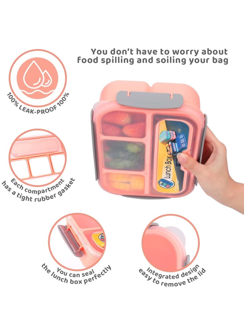 YIM-VIBEHAUS Lunch Boxes for Kids, 4 Compartment Bento Lunch Box for Kids, Leakproof Lunch Box,Microwave & Dishwasher & Freezer Safe,  BPA Free, 1300ML (Pink)  - Image 3