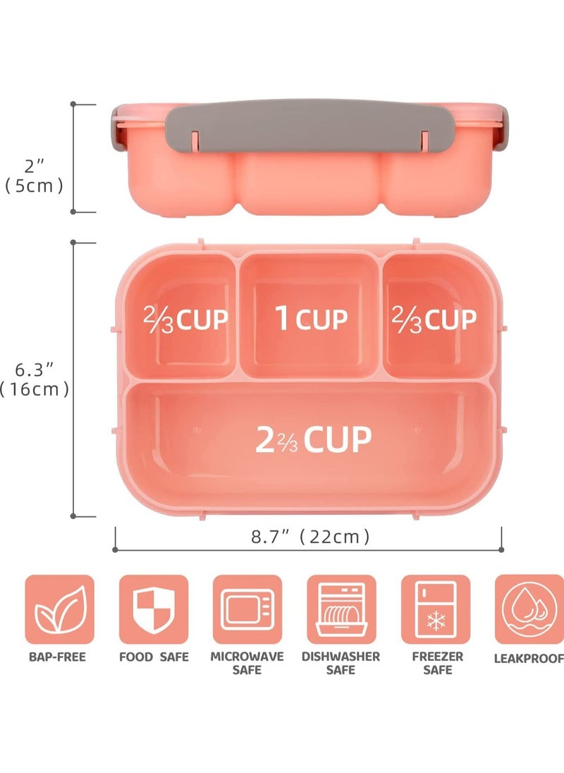 YIM-VIBEHAUS Lunch Boxes for Kids, 4 Compartment Bento Lunch Box for Kids, Leakproof Lunch Box,Microwave & Dishwasher & Freezer Safe,  BPA Free, 1300ML (Pink)  - Image 4