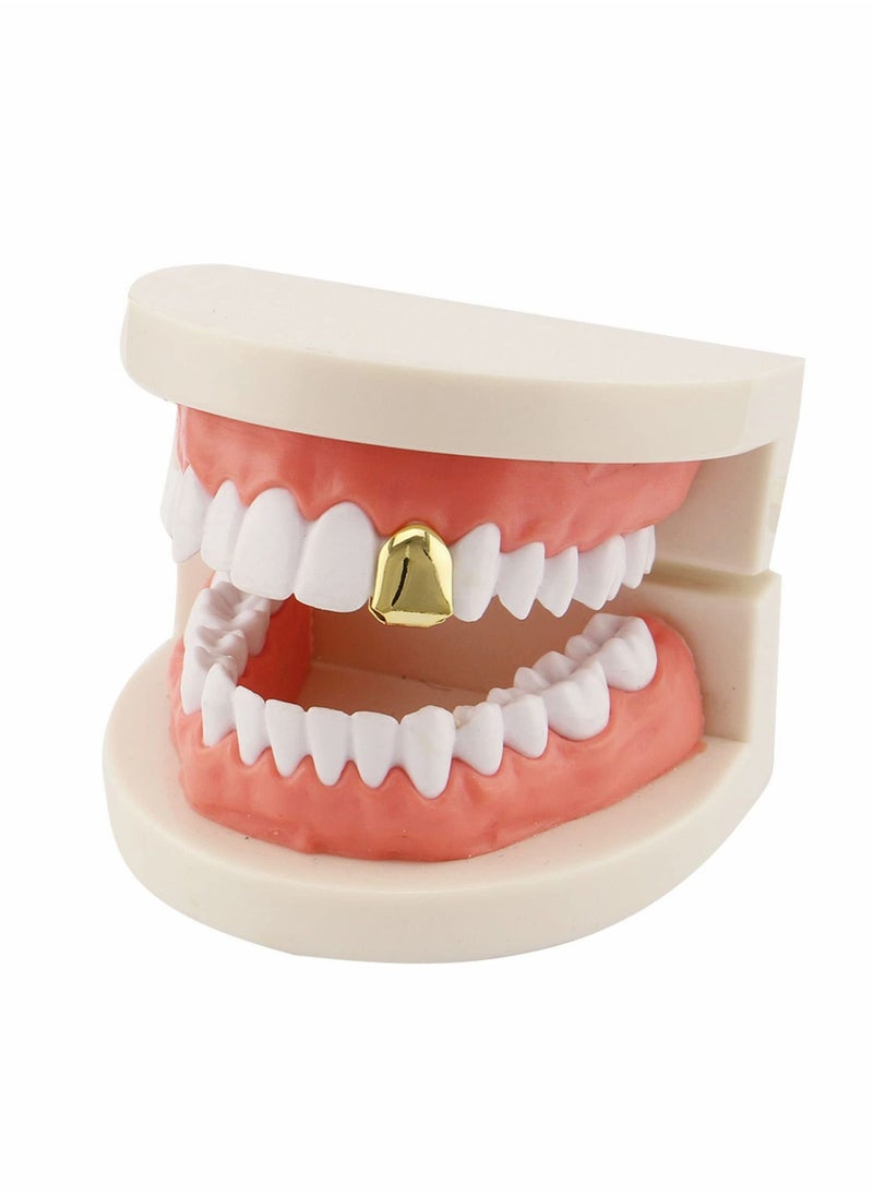 Excefore - 14K Plated Gold Grillz Mouth Teeth, 4 Pieces Hip Hop Teeth Plain, Top Tooth Single Grill Cap for Teeth Mouth, Party Accessories Teeth Grills (Gold) - Image 1