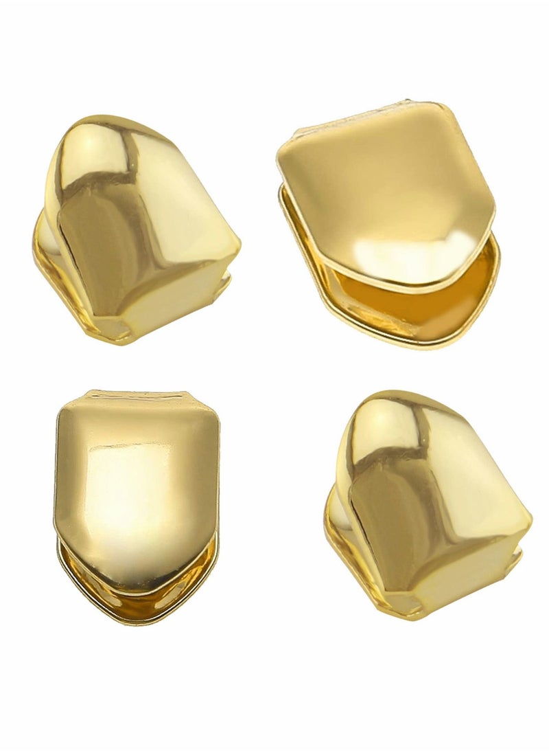 Excefore - 14K Plated Gold Grillz Mouth Teeth, 4 Pieces Hip Hop Teeth Plain, Top Tooth Single Grill Cap for Teeth Mouth, Party Accessories Teeth Grills (Gold) - Image 1