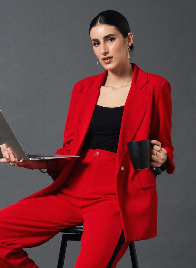 ساسافراس بليزر سادة بياقة مفصولة بزر أمامي واحد - Image 2