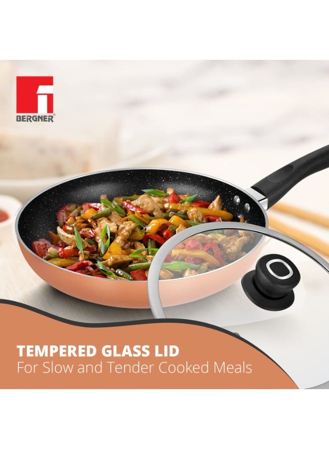 Bergner Copper Plus Non Stick Cookware Set 3Pc-Kadhai with Glass Lid 24cm, Dosa Tawa 28cm, Frypan 24cm with Induction Compatible, Bakelite Handles, PFOA Free, 1 Year Warranty by Bergner, Black - Image 2