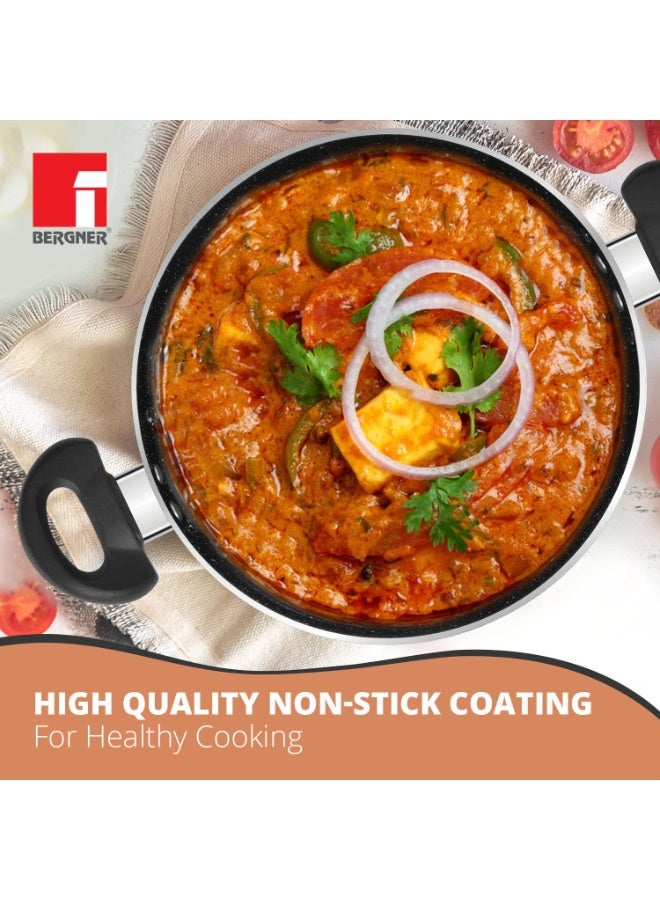 Bergner Copper Plus Non Stick Cookware Set 3Pc-Kadhai with Glass Lid 24cm, Dosa Tawa 28cm, Frypan 24cm with Induction Compatible, Bakelite Handles, PFOA Free, 1 Year Warranty by Bergner, Black - Image 3