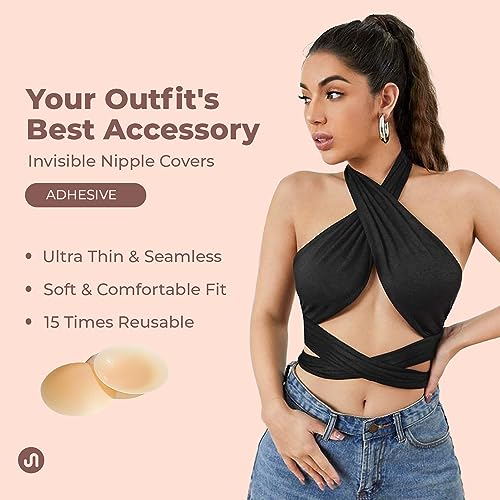 Bodyband Nipple Cover Reusable For Women Thin Silicone Nipple Pasties For Women Reusable to Cover Under Bra Skin Friendly Adhesive Nipple pads for Women, Girls Breast Nipple Cap Nipple Pasties -4Pair - Image 5