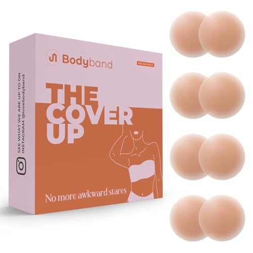Bodyband Nipple Cover Reusable For Women Thin Silicone Nipple Pasties For Women Reusable to Cover Under Bra Skin Friendly Adhesive Nipple pads for Women, Girls Breast Nipple Cap Nipple Pasties -4Pair - Image 1