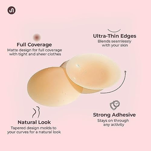Bodyband Nipple Cover Reusable For Women Thin Silicone Nipple Pasties For Women Reusable to Cover Under Bra Skin Friendly Adhesive Nipple pads for Women, Girls Breast Nipple Cap Nipple Pasties -4Pair - Image 2