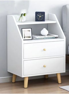 CityRiya-Long Nightstand Bedside Table 60*40*60cm End Side Table with Storage Drawer White Accent Table Easy Assembly Bedside Storage Cabinet Organizer for Living Room Bedroom Office  - Image 1