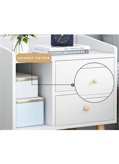 CityRiya-Long Nightstand Bedside Table 60*40*60cm End Side Table with Storage Drawer White Accent Table Easy Assembly Bedside Storage Cabinet Organizer for Living Room Bedroom Office  - Image 2