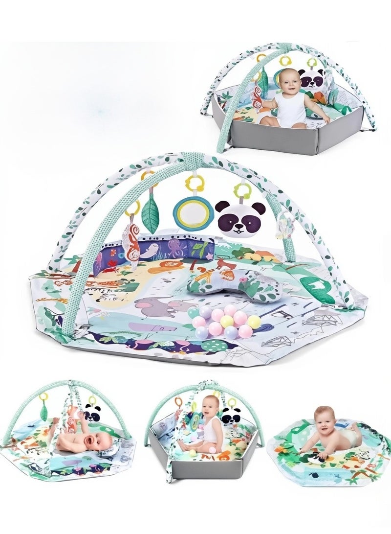 Ruinengda 4-in-1 Tummy Time Mat,Baby Activity Play Mat,Newborn Play Baby Mats for Floor with 6 Infant Learning Sensory Baby Toys, Toddler Motor Skill Development,Babies Ball Pit with 18 Ocean Balls - Image 1