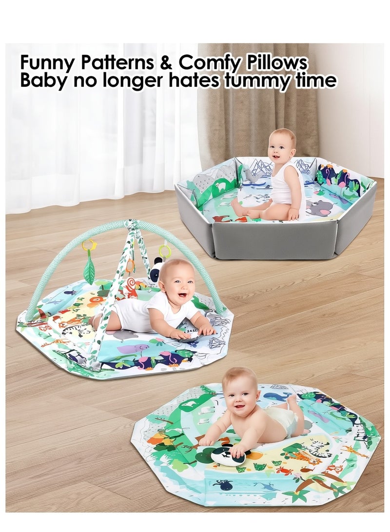 Ruinengda 4-in-1 Tummy Time Mat,Baby Activity Play Mat,Newborn Play Baby Mats for Floor with 6 Infant Learning Sensory Baby Toys, Toddler Motor Skill Development,Babies Ball Pit with 18 Ocean Balls - Image 2