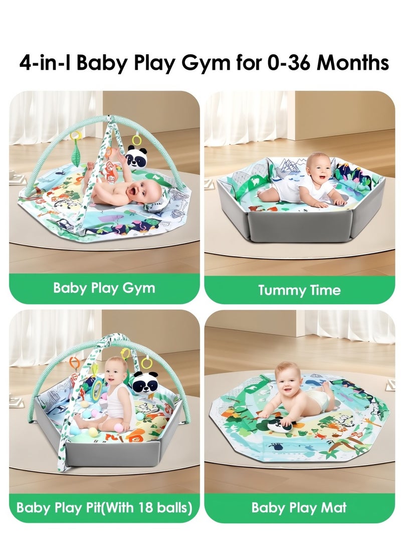 Ruinengda 4-in-1 Tummy Time Mat,Baby Activity Play Mat,Newborn Play Baby Mats for Floor with 6 Infant Learning Sensory Baby Toys, Toddler Motor Skill Development,Babies Ball Pit with 18 Ocean Balls - Image 3