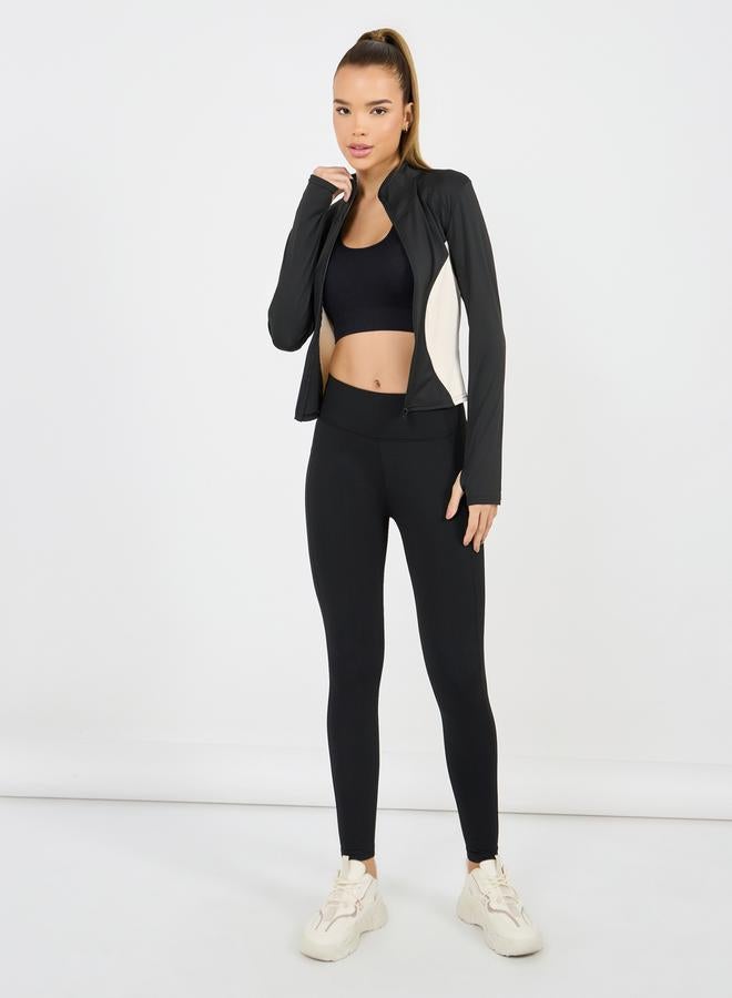 Styli Color Block Thumbhole Detail Zip Up Jacket  - Image 2