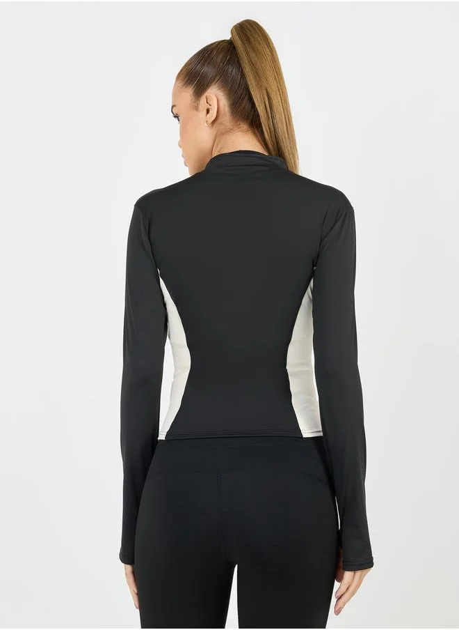 Styli Color Block Thumbhole Detail Zip Up Jacket
