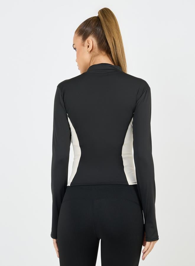 Styli Color Block Thumbhole Detail Zip Up Jacket  - Image 4